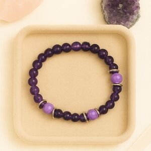Amethyst Purple Stone Beaded Stretch Bracelet